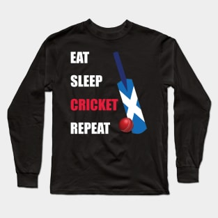 Eat Sleep Cricket Repeat Scotland Flag Long Sleeve T-Shirt